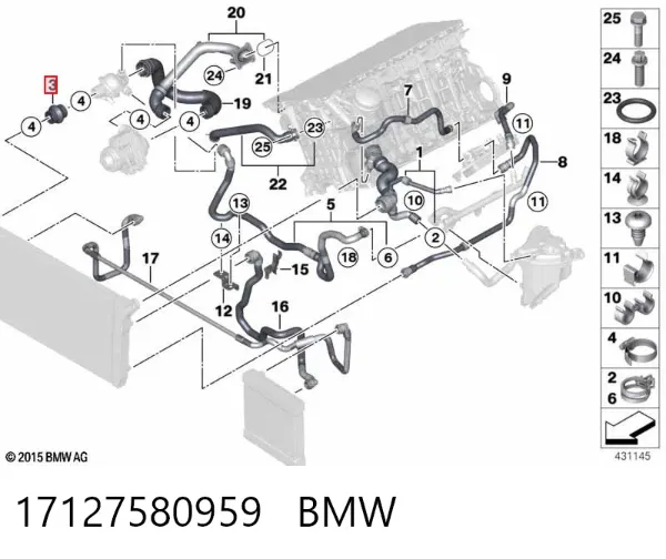 Шланг/патрубок радіатора охолодження, нижній 17127580959 BMW