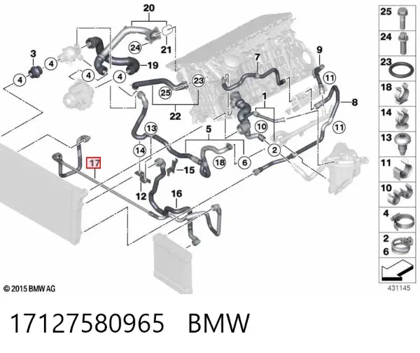 Шланг/патрубок радіатора охолодження, нижній 17127580965 BMW
