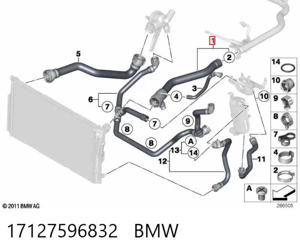 Шланг/патрубок радіатора охолодження, верхній 17127596832 BMW