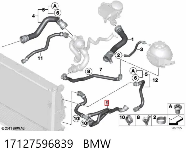 Шланг/патрубок радіатора охолодження, нижній 17127596839 BMW