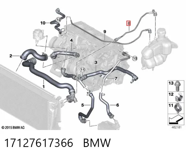 Шланг розширювального бачка, верхній 17127617366 BMW