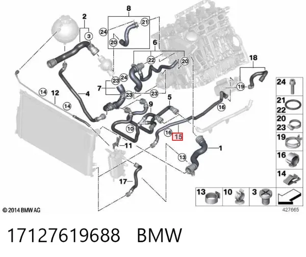 Шланг/патрубок радіатора охолодження, нижній 17127619688 BMW