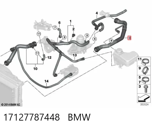 Шланг/патрубок радіатора охолодження, верхній 17127787448 BMW
