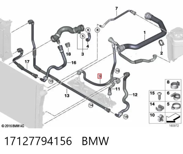 Шланг/патрубок радіатора охолодження, верхній 17127794156 BMW