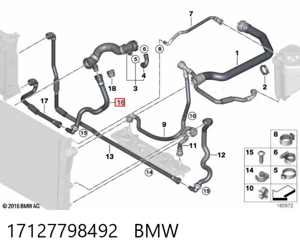 Шланг/патрубок радіатора охолодження, верхній 17127798492 BMW