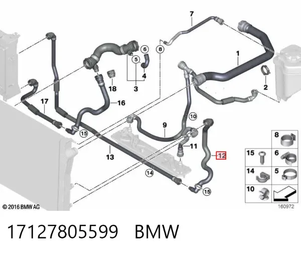 Шланг/патрубок радіатора охолодження, верхній 17127805599 BMW