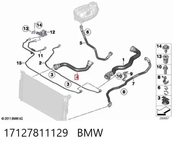 Шланг/патрубок радіатора охолодження, верхній 17127811129 BMW