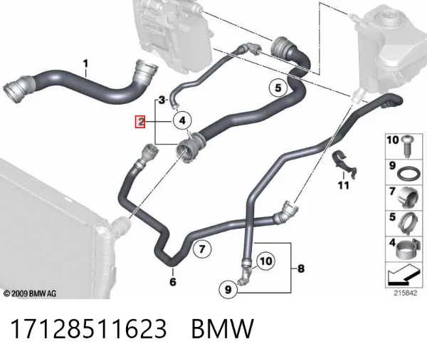 Шланг/патрубок радіатора охолодження, верхній 17128511623 BMW