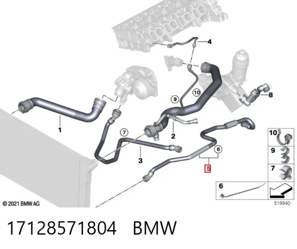 Шланг/патрубок радіатора охолодження, нижній 17128571804 BMW