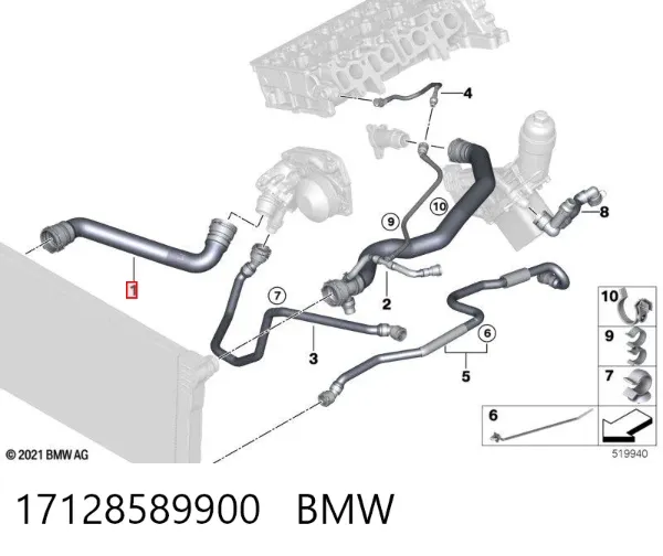 Шланг/патрубок радіатора охолодження, нижній 17128589900 BMW