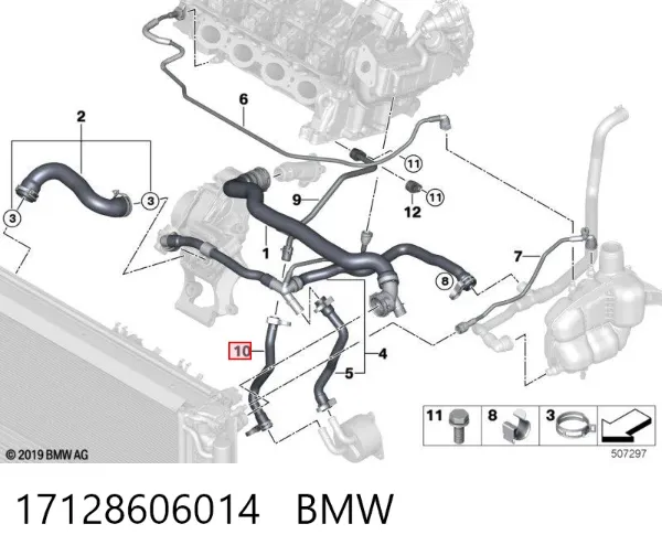 Шланг (патрубок) охолодження масляного теплообмінника, подача 17128606014 BMW