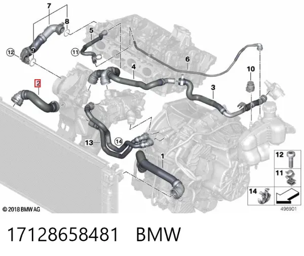Шланг/патрубок радіатора охолодження, нижній 17128658481 BMW