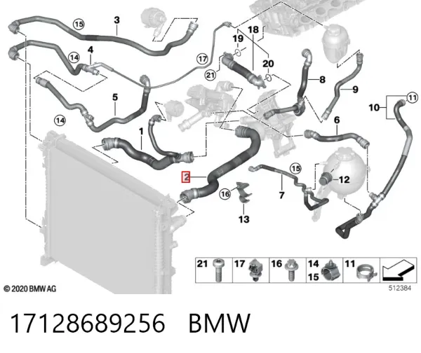Шланг/патрубок радіатора охолодження, верхній 17128689256 BMW