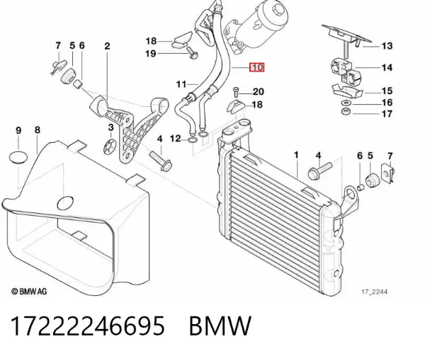 Трубка/шланг масляного радіатора, від блока до радіатора 17222246695 BMW