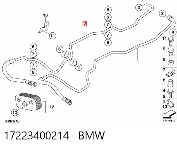 Трубка/шланг масляного радіатора, обратка/низького тиску 17223400214 BMW
