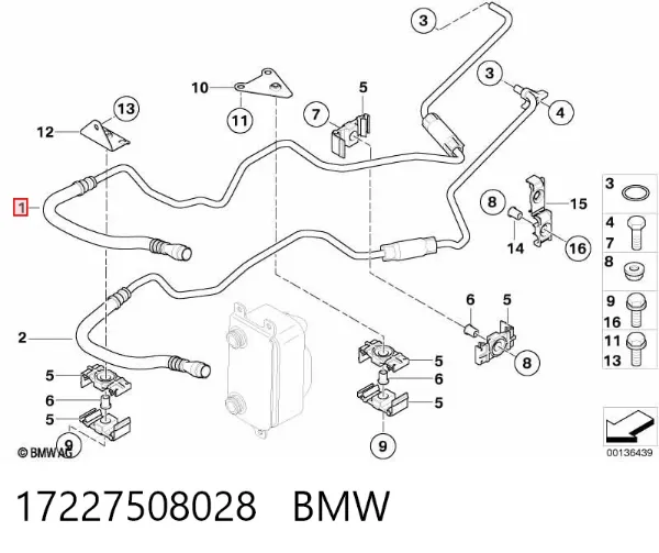 Трубка/шланг масляного радіатора, від блока до радіатора 17227508028 BMW