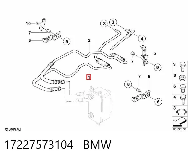 Трубка/шланг масляного радіатора, від блока до радіатора 17227573104 BMW