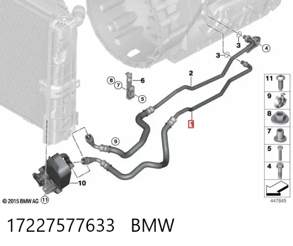 Трубка/шланг масляного радіатора, від блока до радіатора 17227577633 BMW