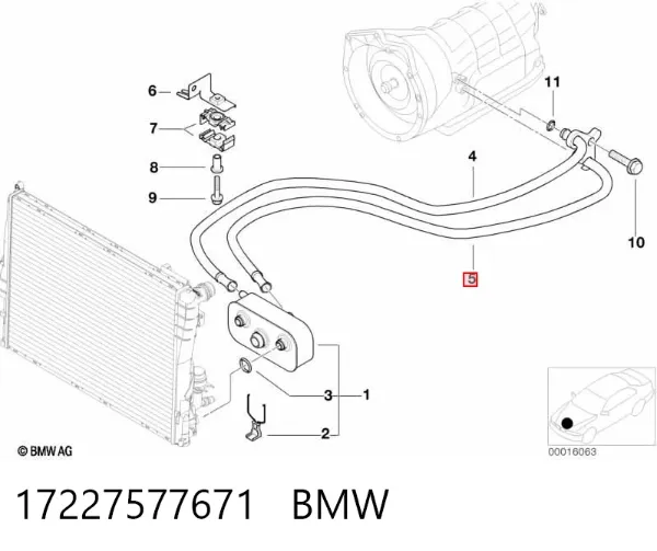 Трубка/шланг масляного радіатора, від блока до радіатора 17227577671 BMW