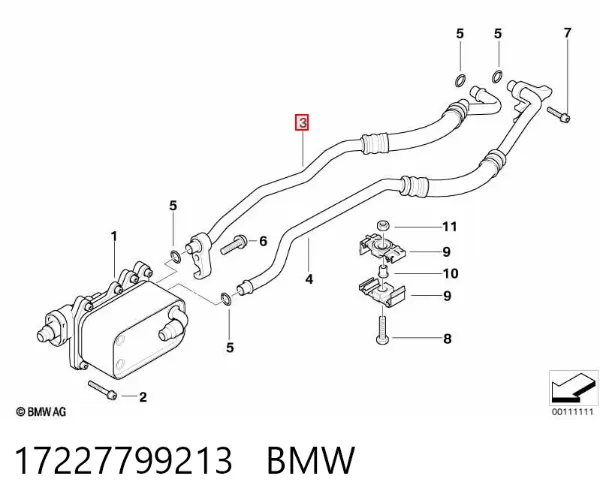 Трубка/шланг масляного радіатора, від блока до радіатора 17227799213 BMW