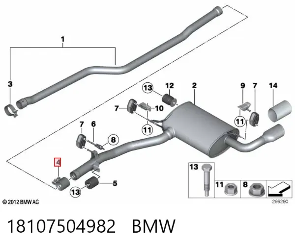 Кронштейн/хомут глушника, задній 18107504982 BMW