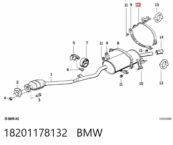Кронштейн/хомут глушника, задній 18201178132 BMW