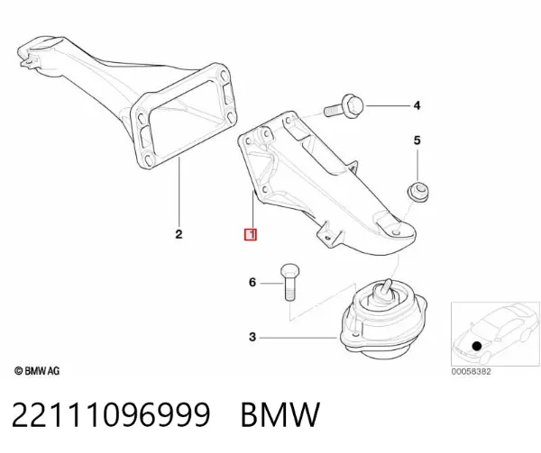 Кронштейн подушки (опори) двигуна, лівої 22111096999 BMW