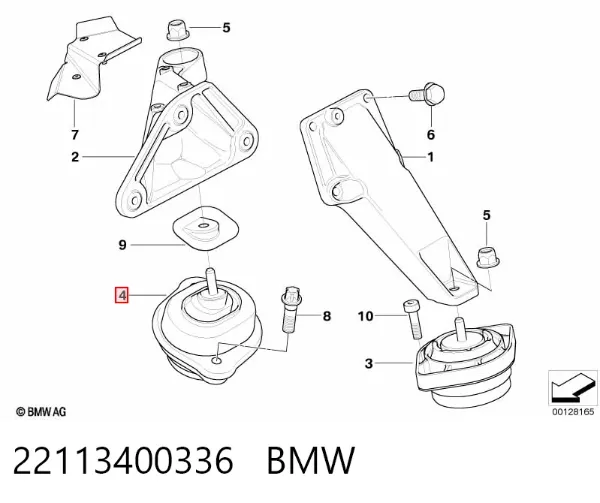 Подушка (опора) двигуна, права 22113400336 BMW