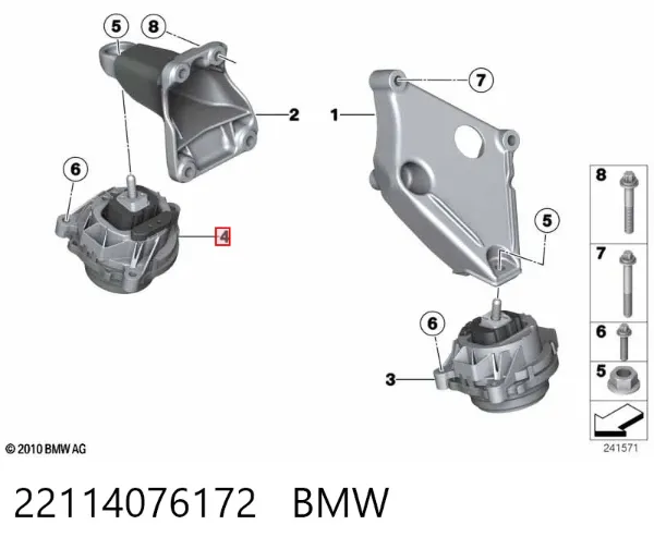 Подушка (опора) двигуна, права 22114076172 BMW