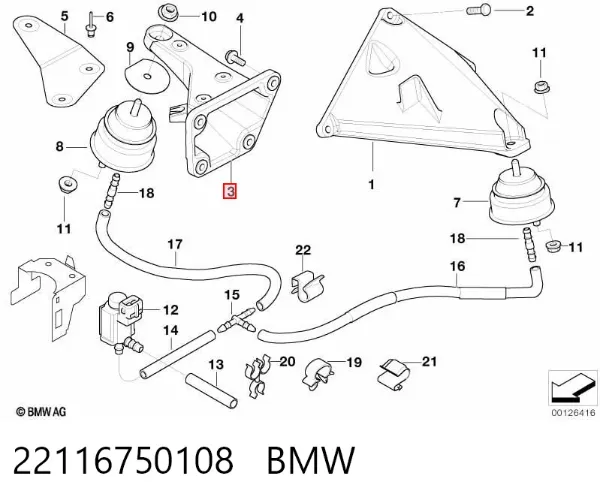 Кронштейн подушки (опори) двигуна, правої 22116750108 BMW