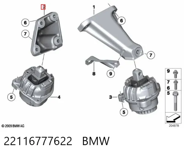 Кронштейн подушки (опори) двигуна, правої 22116777622 BMW