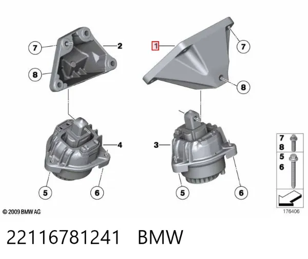 Кронштейн подушки (опори) двигуна, лівої 22116781241 BMW