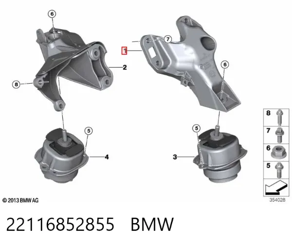 Кронштейн подушки (опори) двигуна, лівої 22116852855 BMW