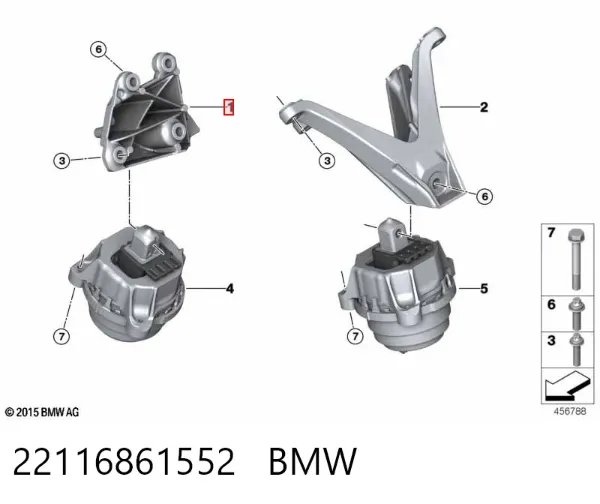 Кронштейн подушки (опори) двигуна, правої 22116861552 BMW