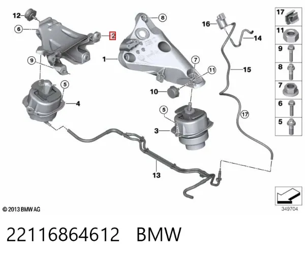 Кронштейн подушки (опори) двигуна, правої 22116864612 BMW