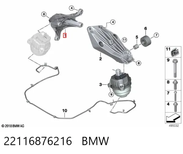 Кронштейн подушки (опори) двигуна, правої 22116876216 BMW