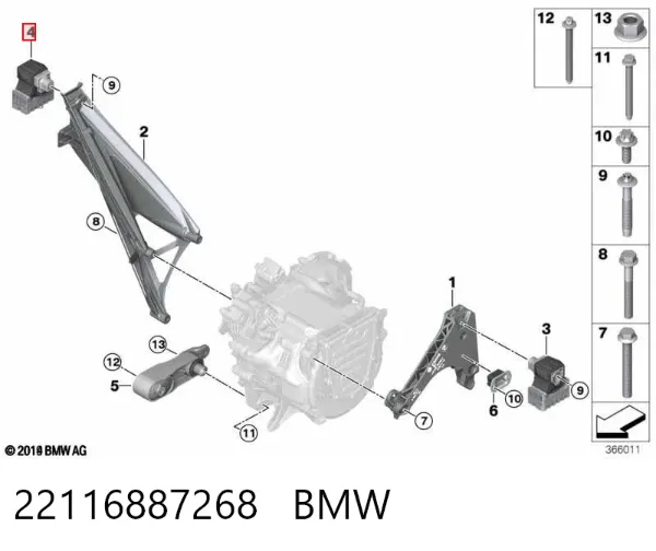 Подушка (опора) двигуна, права 22116887268 BMW