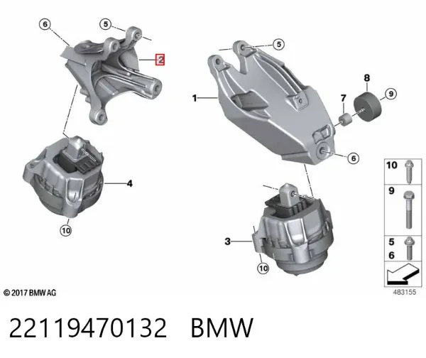 Кронштейн подушки (опори) двигуна, правої 22119470132 BMW