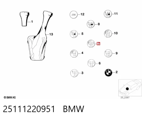 Емблема рукоятки перемикання КПП 25111220951 BMW