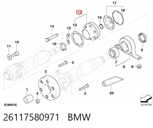 ШРКШ карданного валу заднього, задній 26117580971 BMW