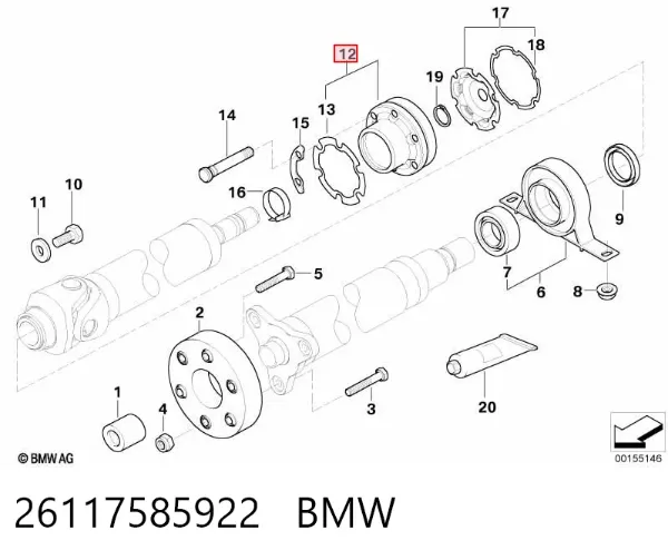 ШРКШ карданного валу заднього, задній 26117585922 BMW