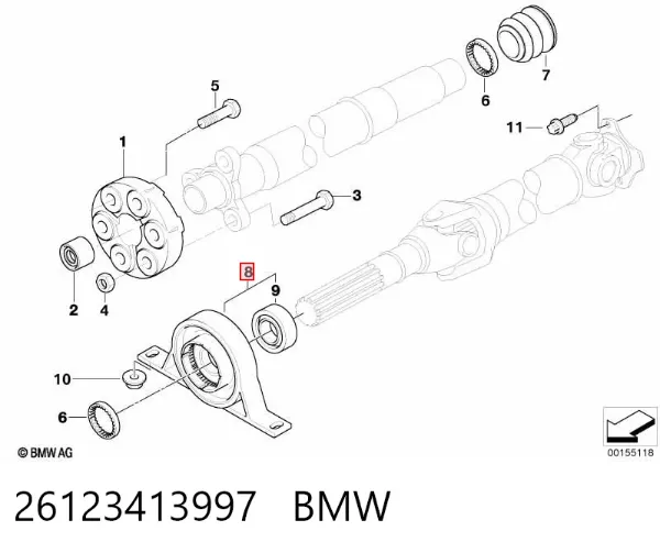 Підвісний підшипник карданного валу 26123413997 BMW