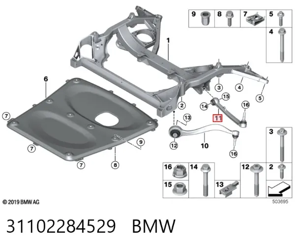 Важіль передньої підвіски нижній, лівий 31102284529 BMW