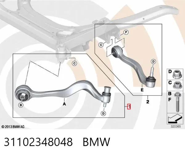 Важіль передньої підвіски нижній, правий 31102348048 BMW