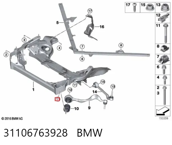 Болт переднього важеля, нижнього 31106763928 BMW
