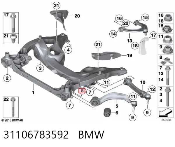 Гайка болта кріплення переднього важеля, нижнього 31106783592 BMW