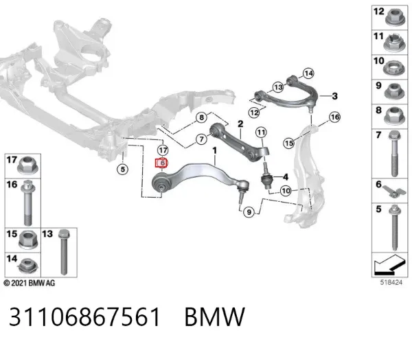 Гайка болта кріплення переднього важеля, нижнього 31106867561 BMW