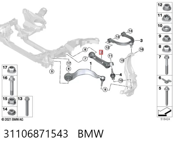 Важіль передньої підвіски нижній, лівий 31106871543 BMW
