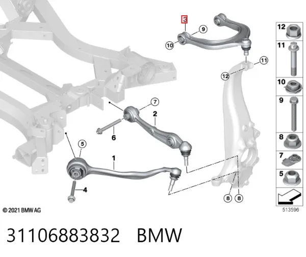 Важіль передньої підвіски верхній, правий 31106883832 BMW