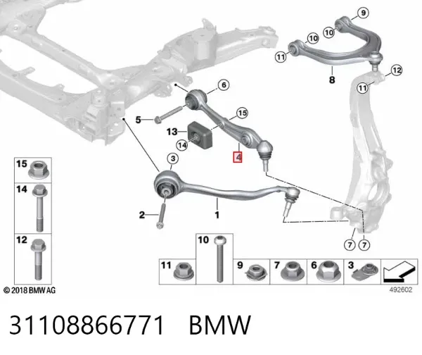 Важіль передньої підвіски нижній, лівий 31108866771 BMW